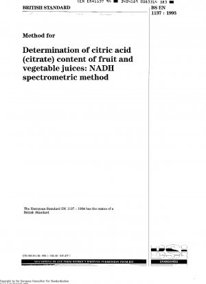 Frucht- und Gemüsesäfte – Enzymatische Bestimmung des Zitronensäuregehalts (Citrat) – NADH-Spektrometermethode
