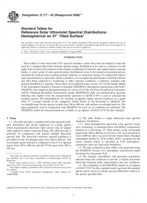 Standardtabellen für Referenz-Spektralverteilungen im solaren Ultraviolett: Halbkugelförmig auf 37x00B0; geneigte Oberfläche