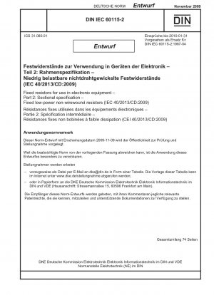 Festwiderstände zur Verwendung in elektronischen Geräten; Abschnittsspezifikation: Feste, nicht drahtgewickelte Widerstände mit geringer Leistung; Identisch mit IEC 60115-2, Ausgabe 1982