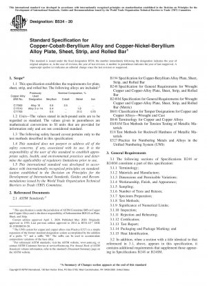 Standardspezifikation für Platten, Bleche, Bänder und gewalzte Stangen aus Kupfer-Kobalt-Beryllium-Legierungen und Kupfer-Nickel-Beryllium-Legierungen