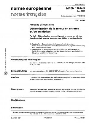Lebensmittel. Bestimmung des Nitrat- und/oder Nitritgehalts. Teil 5: Enzymatische Bestimmung des Nitratgehalts pflanzlicher Lebensmittel für Babys und Kleinkinder.