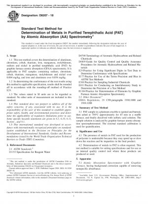 Standardtestmethode zur Bestimmung von Metallen in gereinigter Terephthalsäure (PAT) mittels Atomabsorptionsspektrometrie (AA).