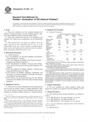 Standardtestmethoden für Gummi8212; Bewertung von NR (Naturkautschuk)