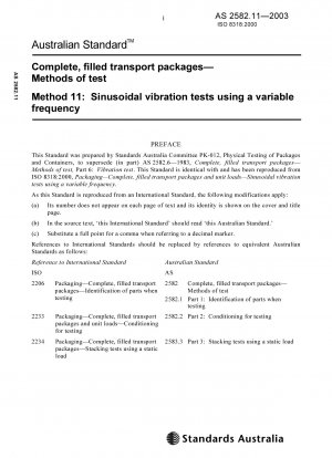 Komplette, gefüllte Transportverpackungen - Prüfmethoden - Sinusförmige Vibrationsprüfungen mit variabler Frequenz