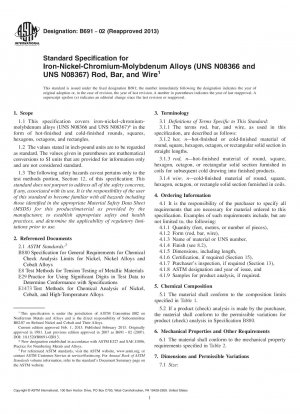 Standardspezifikation für Eisen-Nickel-Chrom-Molybdän-Legierungen (UNS N08366 und UNS N08367) für Stangen, Stangen und Drähte