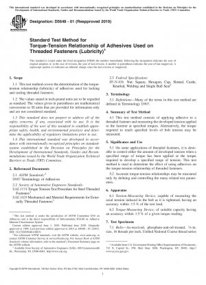 Standardtestmethode für das Drehmoment-Spannungs-Verhältnis von Klebstoffen, die an Gewindebefestigungen verwendet werden (Schmierfähigkeit)