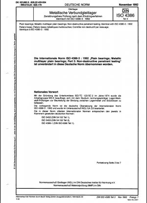 Gleitlager; metallische Mehrschichtgleitlager; zerstörungsfreie Eindringprüfung; Identisch mit ISO 4386-3:1992