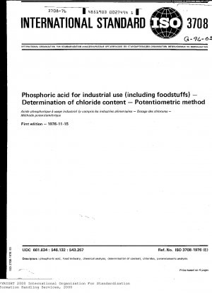 Phosphorsäure für gewerbliche Zwecke (einschließlich Lebensmittel); Bestimmung des Chloridgehalts; Potentiometrische Methode