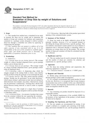 Standardtestmethode zur Bewertung der Tropfengröße nach Gewicht von Lösungen und Suspensionen