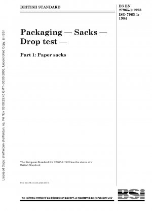 Verpackung – Säcke – Falltest – Teil 1: Papiersäcke