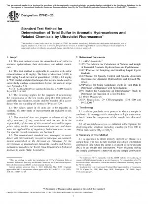 Standardtestmethode zur Bestimmung des Gesamtschwefels in aromatischen Kohlenwasserstoffen und verwandten Chemikalien durch ultraviolette Fluoreszenz