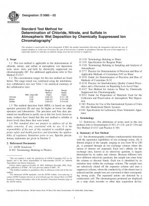 Standardtestmethode zur Bestimmung von Chlorid, Nitrat und Sulfat bei atmosphärischer Nassabscheidung durch chemisch unterdrückte Ionenchromatographie