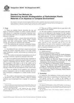 Standardtestmethoden zur Bestimmung des aeroben biologischen Abbaus radioaktiv markierter Kunststoffmaterialien in einer wässrigen oder kompostierten Umgebung