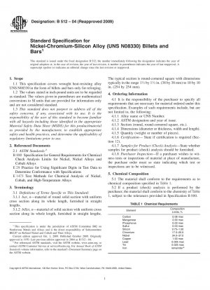 Standardspezifikation für Knüppel und Stangen aus Nickel-Chrom-Silizium-Legierung (UNS N08330).