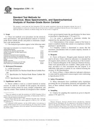 Standardtestmethoden für die chemische, massenspektrometrische und spektrochemische Analyse von Borcarbid in nuklearer Qualität