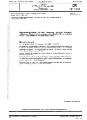 Hydraulikflüssigkeitstechnik; Einsteckventile mit zwei Anschlüssen; Hohlräume; Identisch mit ISO 7368:1989