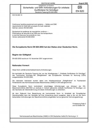 Kontinuierliche Fördergeräte und -systeme – Sicherheits- und EMV-Anforderungen für Festbandförderer für Schüttgüter