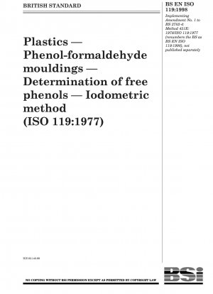 Kunststoffe - Phenol-Formaldehyd-Formteile - Bestimmung freier Phenole - Iodometrische Methode