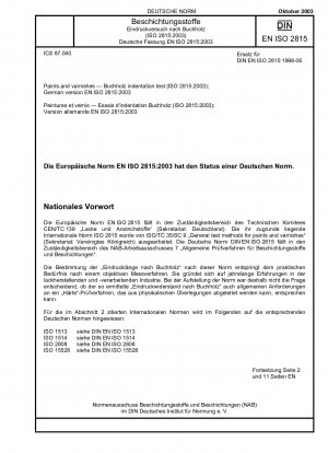 Farben und Lacke – Eindruckprüfung nach Buchholz (ISO 2815:2003); Deutsche Fassung EN ISO 2815:2003
