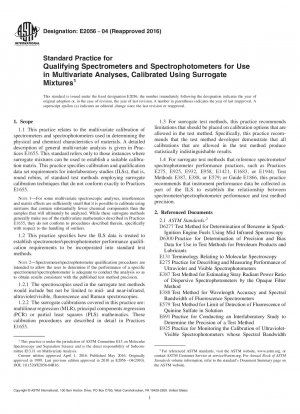 Standardpraxis zur Qualifizierung von Spektrometern und Spektrophotometern zur Verwendung in multivariaten Analysen, kalibriert unter Verwendung von Ersatzmischungen