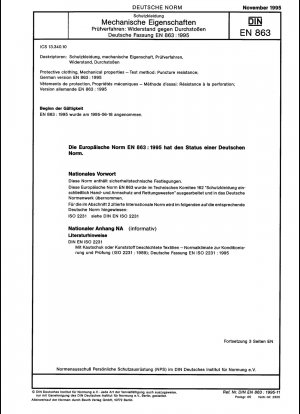 Schutzkleidung – Mechanische Eigenschaften – Prüfmethode: Durchstoßfestigkeit; Deutsche Fassung EN 863:1995