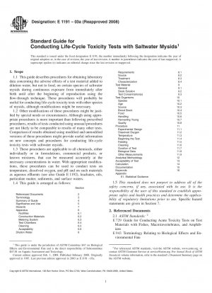 Standardhandbuch für die Durchführung von Lebenszyklustoxizitätstests mit Salzwasser-Mysiden