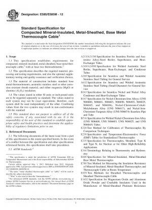 Standardspezifikation für verdichtete mineralisolierte, metallummantelte Thermoelementkabel aus unedlen Metallen