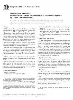 Standardtestmethode zur Bestimmung von freiem Formaldehyd in Emulsionspolymeren mittels Flüssigkeitschromatographie