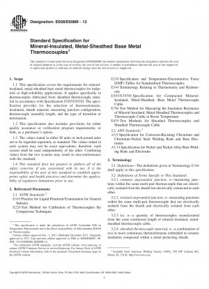 Standardspezifikation für mineralisolierte, metallummantelte Basismetall-Thermoelemente
