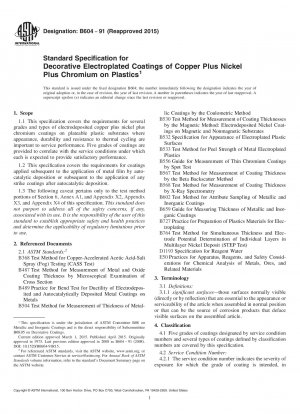 Standardspezifikation für dekorative galvanische Beschichtungen aus Kupfer plus Nickel plus Chrom auf Kunststoffen