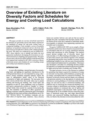 Überblick über die vorhandene Literatur zu Diversitätsfaktoren und Zeitplänen für Energie- und Kühllastberechnungen (RP-1093)