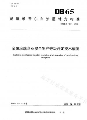 Technische Spezifikation für die Bewertung des Sicherheitsproduktionsniveaus von Metallschmelzunternehmen