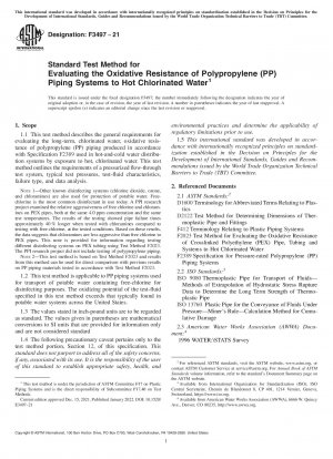 Standardtestmethode zur Bewertung der Oxidationsbeständigkeit von Rohrleitungssystemen aus Polypropylen (PP) gegenüber heißem chloriertem Wasser