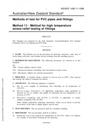 Prüfverfahren für PVC-Rohre und Formstücke – Verfahren zur Hochtemperatur-Spannungsarmprüfung von Formstücken