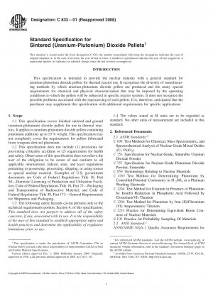 Standardspezifikation für gesinterte (Uran-Plutonium)-Dioxid-Pellets