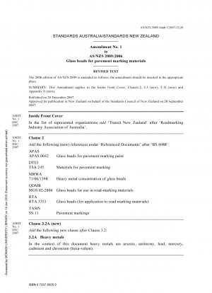 Änderung Nr. 1 zu AS/NZS 2009:2006 Glasperlen für Fahrbahnmarkierungsmaterialien