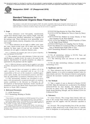 Standardtoleranzen für hergestellte Filament-Einzelgarne auf organischer Basis