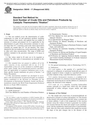 Standardtestmethode für die Säurezahl von Rohölen und Erdölprodukten durch katalytische thermometrische Titration