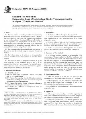 Standardtestmethode für Verdunstungsverlust von Schmierölen durch thermogravimetrischen Analysator 40;TGA41; Noack-Methode