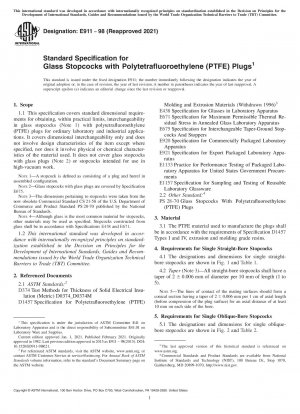 Standardspezifikation für Glashähne mit Stopfen aus Polytetrafluorethylen (PTFE).