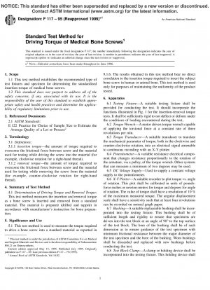 Prüfverfahren für das Antriebsdrehmoment medizinischer Knochenschrauben (zurückgezogen 2001)