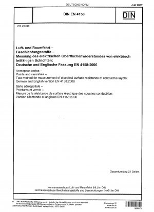Luft- und Raumfahrt - Farben und Lacke - Prüfverfahren zur Messung des elektrischen Oberflächenwiderstands leitfähiger Schichten; Deutsche und englische Fassung EN 4158:2006