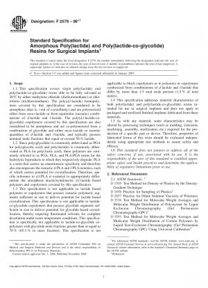 Standardspezifikation für amorphe Poly(lactid)- und Poly(lactid-co-glycolid)-Harze für chirurgische Implantate