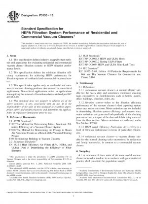 Standardspezifikation für die Leistung des HEPA-Filtrationssystems von Staubsaugern für Privat- und Gewerbezwecke