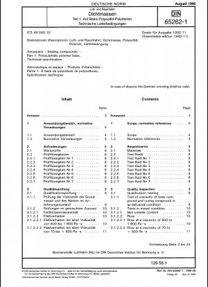 Luft- und Raumfahrt - Dichtungsmassen - Teil 1: Polysulfid-Polymerbasis; technische Spezifikation
