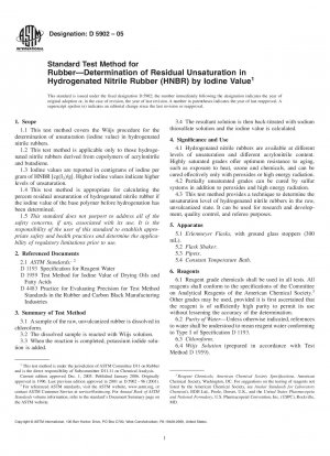 Standardtestmethode zur Kautschukbestimmung der restlichen Ungesättigtheit in hydriertem Nitrilkautschuk (HNBR) anhand der Jodzahl
