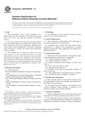 Standardspezifikation für elektrische Platin-Iridium-Kontaktmaterialien