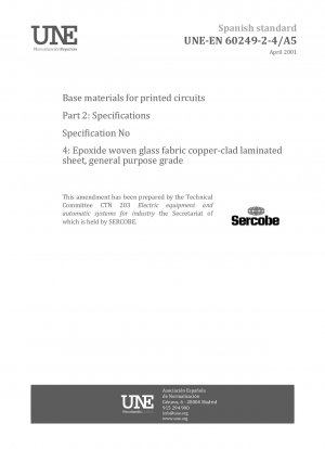 Basismaterialien für gedruckte Schaltungen – Teil 2: Spezifikationen – Spezifikation Nr. 4: Epoxid-Glasgewebe mit Kupferkaschierung, laminierte Platte, Allzweckqualität.