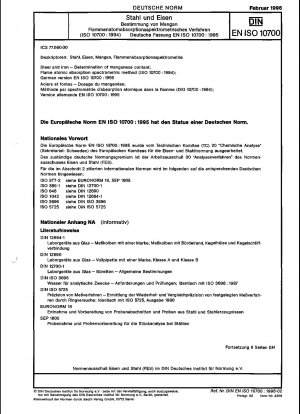 Stahl und Eisen - Bestimmung des Mangangehalts - Flammenatomabsorptionsspektrometrisches Verfahren (ISO 10700:1994); Deutsche Fassung EN ISO 10700:1995