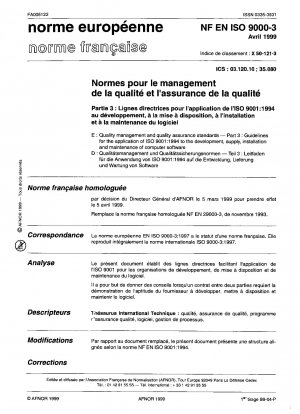 Qualitätsmanagement- und Qualitätssicherungsstandards. Teil 3: Richtlinien für die Anwendung von ISO 9001:1994 auf die Entwicklung, Lieferung, Installation und Wartung von Computersoftware.